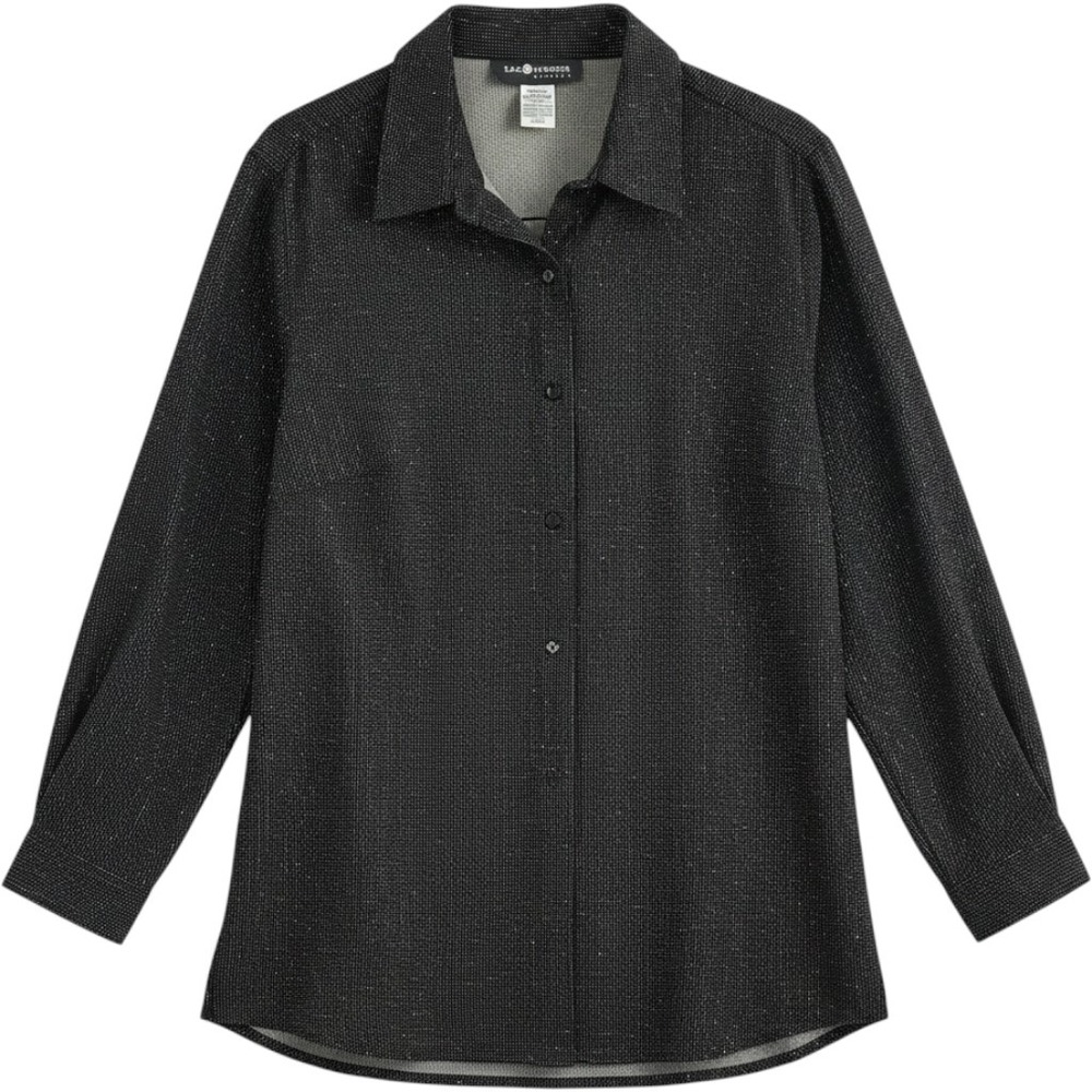 Sag Harbor Woman Button‎ Up Shirt Black Silver Metallic Shimmer 20W